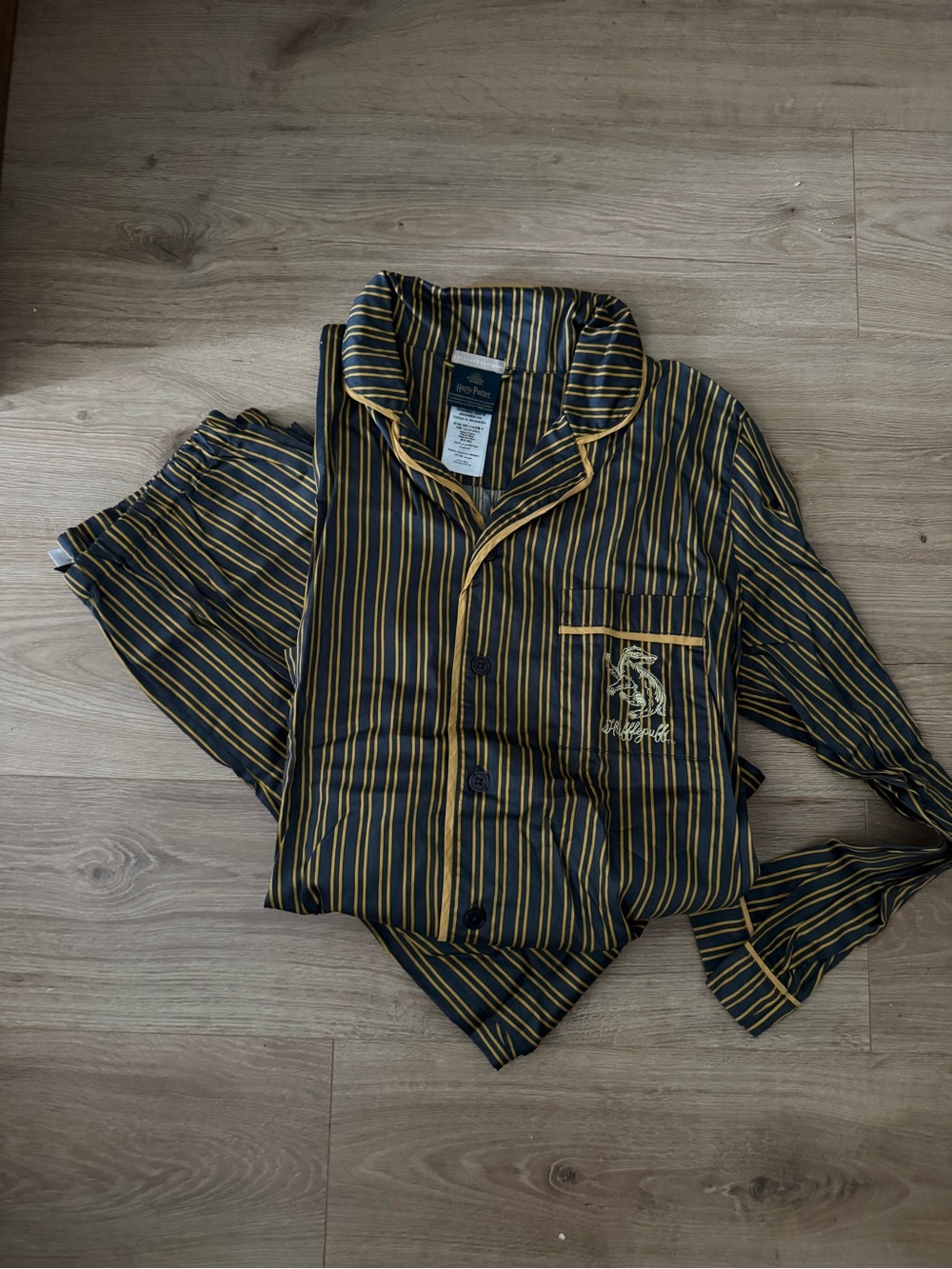 Harry Potter Pottery Barn Black and Yellow Striped Satin Pajama Set